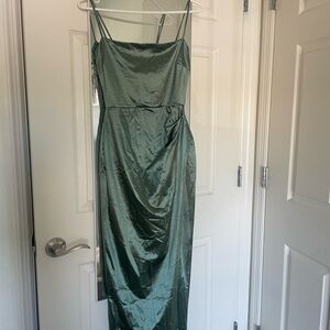 Windsor Satin Midi Dress in Sage Green
